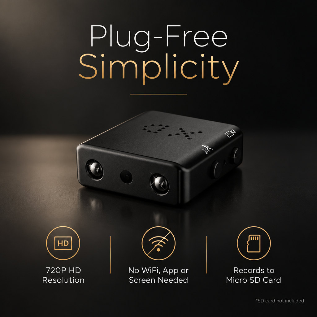 720P mini camera with no WiFi, app or screen needed
