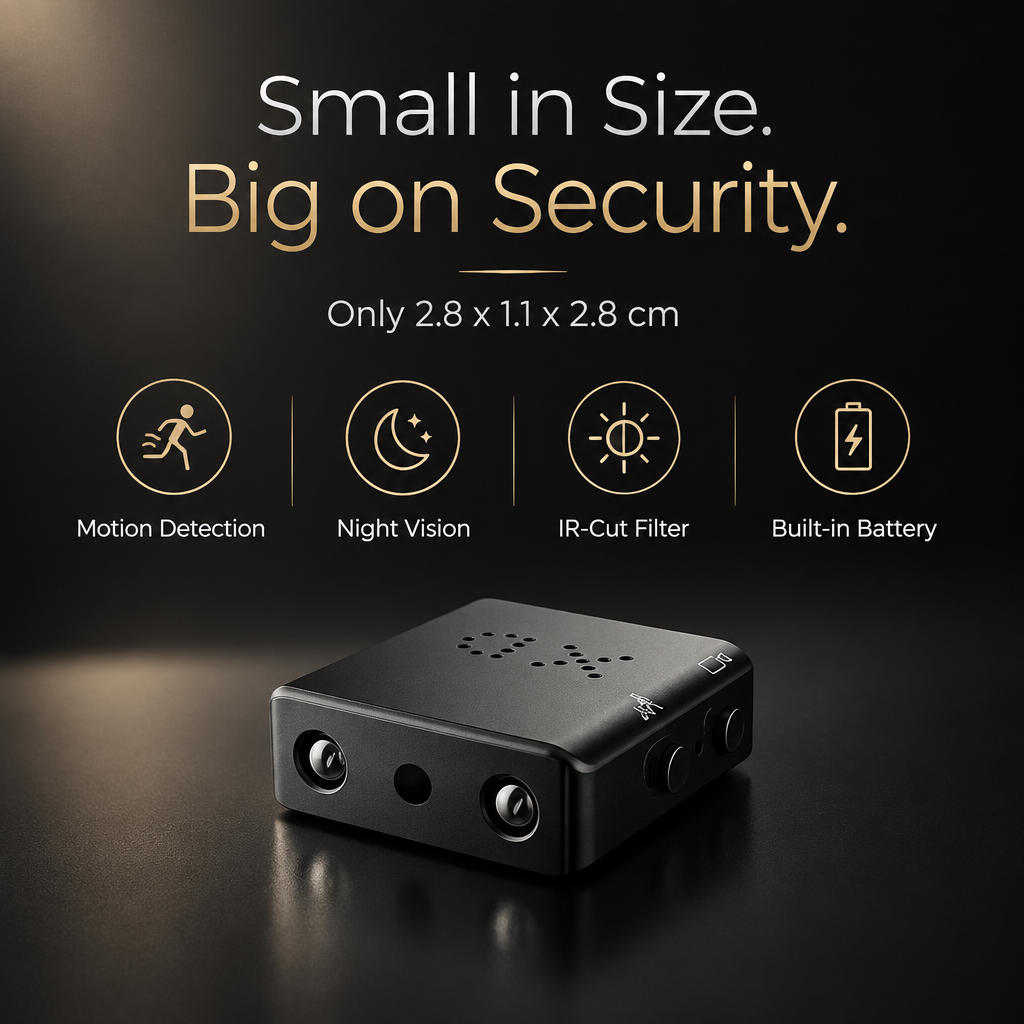 Tiny hidden camera size 2.8 x 1.1 x 2.8 cm with motion detection and night vision